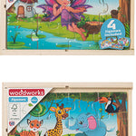 4 WOODEN PUZZLES IN BOX