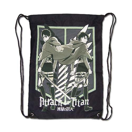 Attack on Titan Eren and Levi Black Drawstring Bag