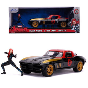 Avengers Black Widow 1966 Chevy Corvette 1:24 Scale Die-Cast Metal Vehicle with Figure