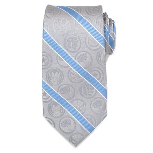 Marvel Comics Gray and Blue Stripe Mens Silk Tie