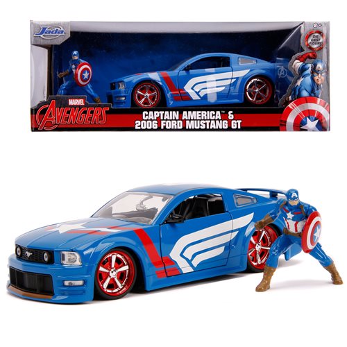 Captain America 2006 Ford Mustang GT 1:24 Scale Die-Cast Metal Vehicle with Figure