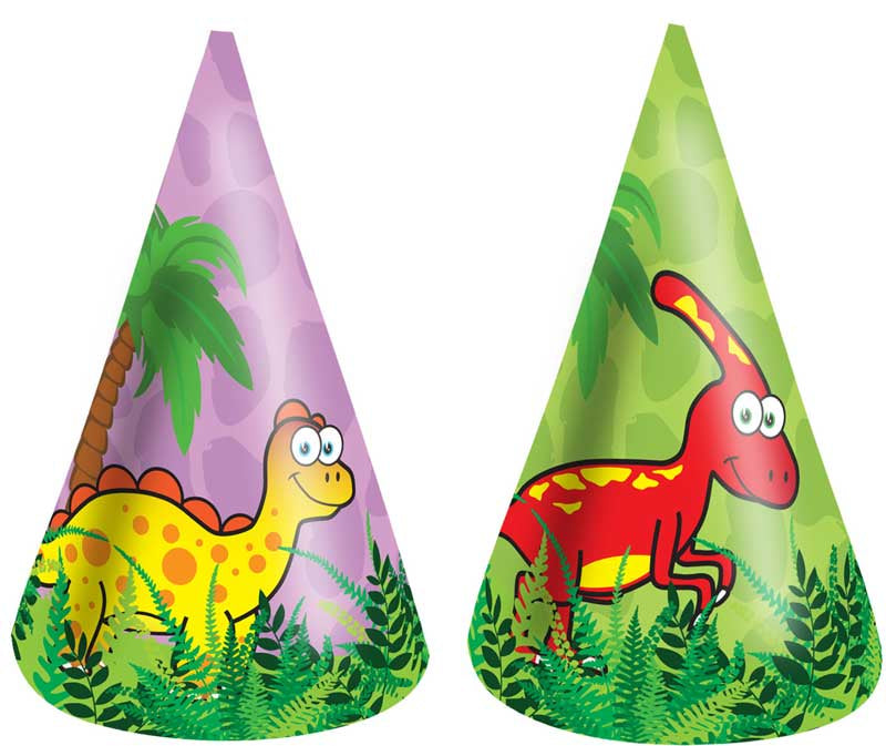 144 HAT CONES - DINOSAUR 16.5CM 6 ASSORTED COLS