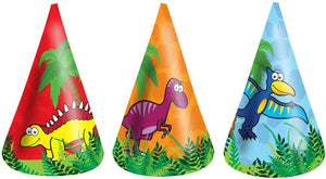 144 HAT CONES - DINOSAUR 16.5CM 6 ASSORTED COLS